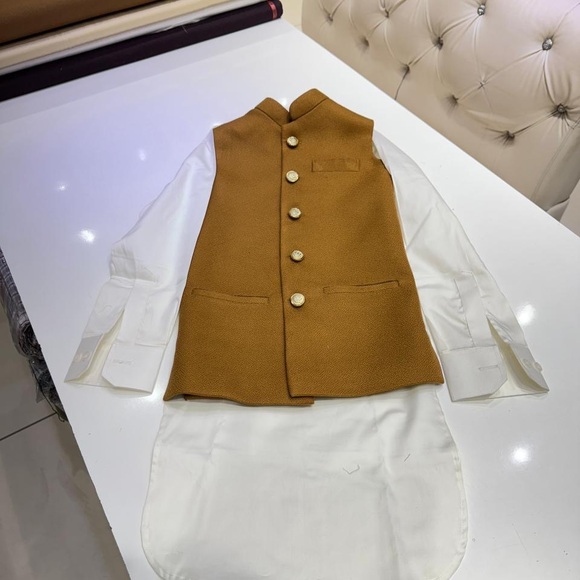 Ethnic Indian Wear Cream and Brown Matching Set